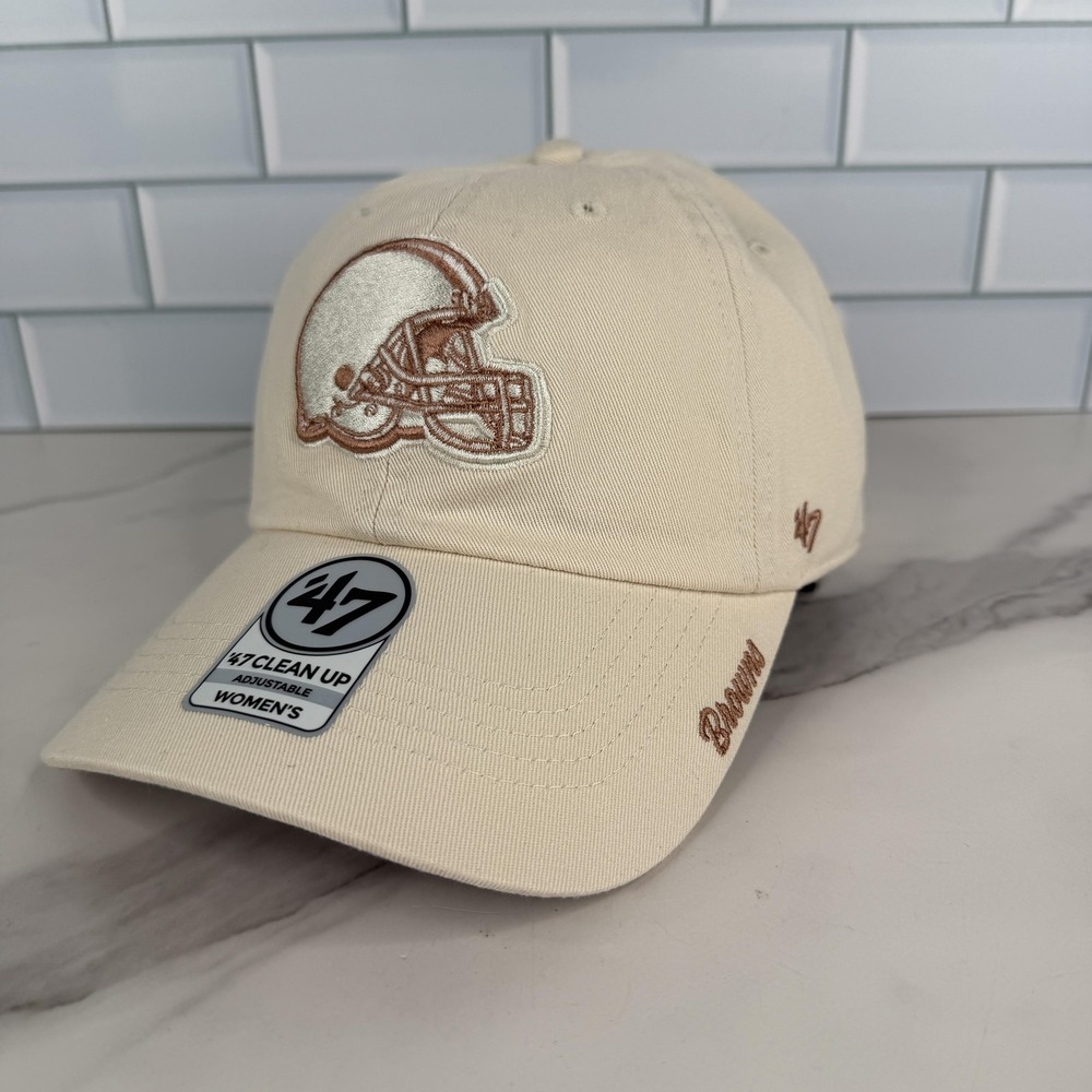 Cleveland Browns Hat Cap Strap Back Womens Natural Cream NFL Football Helmet 47